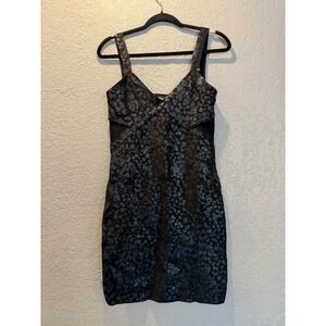 Bebe Bodycon‎ Mini Dress Black Gray Geometric Square Pattern Party Cocktail